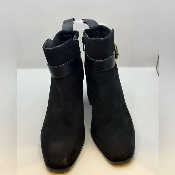 Vionic Sz 6.5 Tenley Boot Water Repellent Suede Leather Black Bootie Brass NWT - Picture 2 of 5